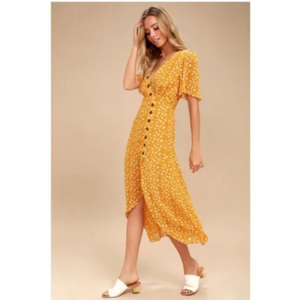 Lulus After Bloom Delight Yellow Floral Midi Dress XS - Picture 3 of 15